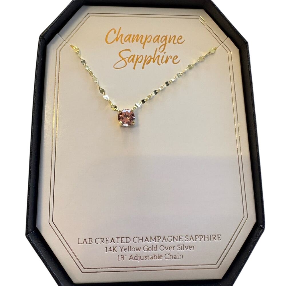 NWT Champagne Sapphire necklace 14k gold with 18” chain
